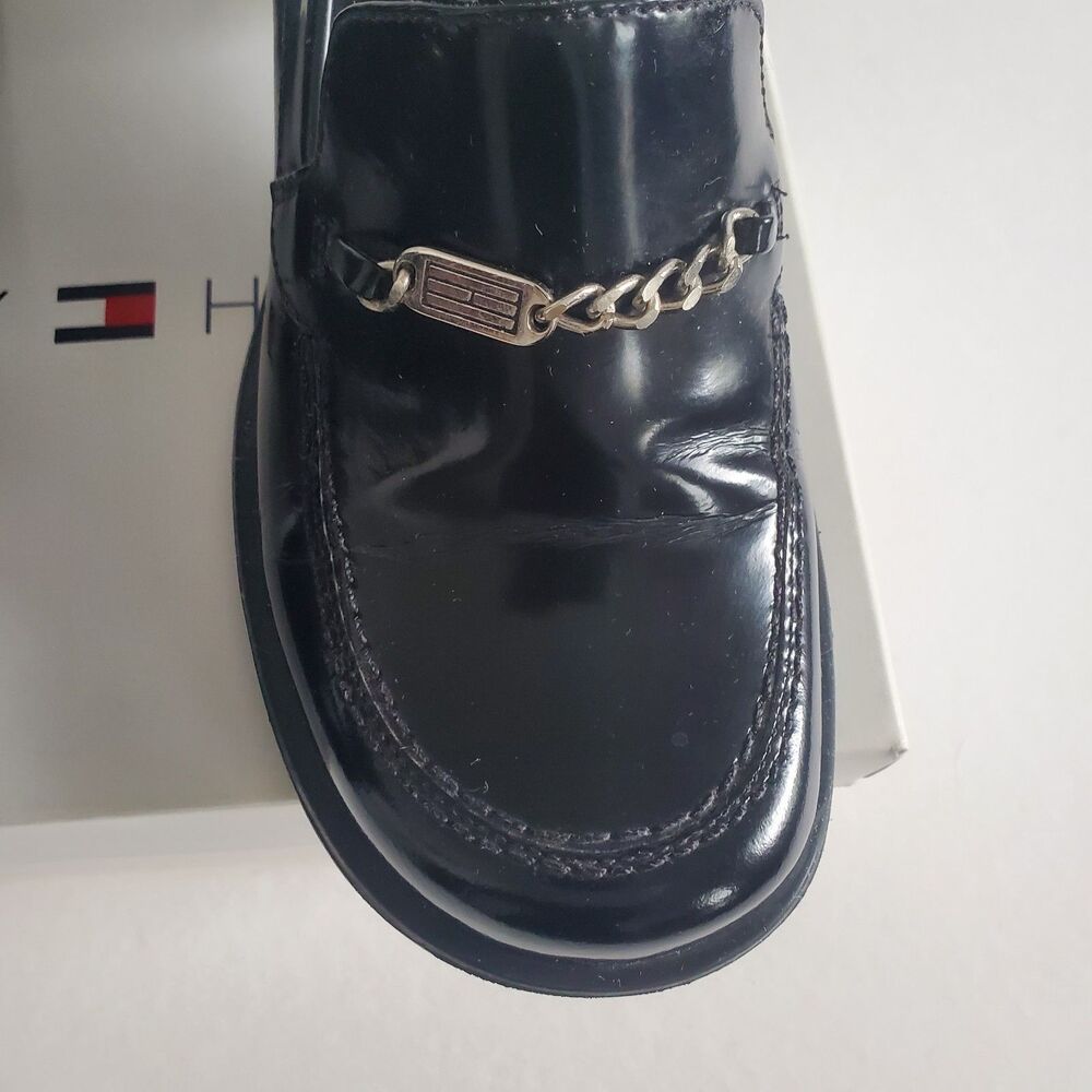 VTG Tommy Hilfiger Women’s Loafers Size 7 Black Patent Loafer Block Heel Y2K - Picture 11 of 13